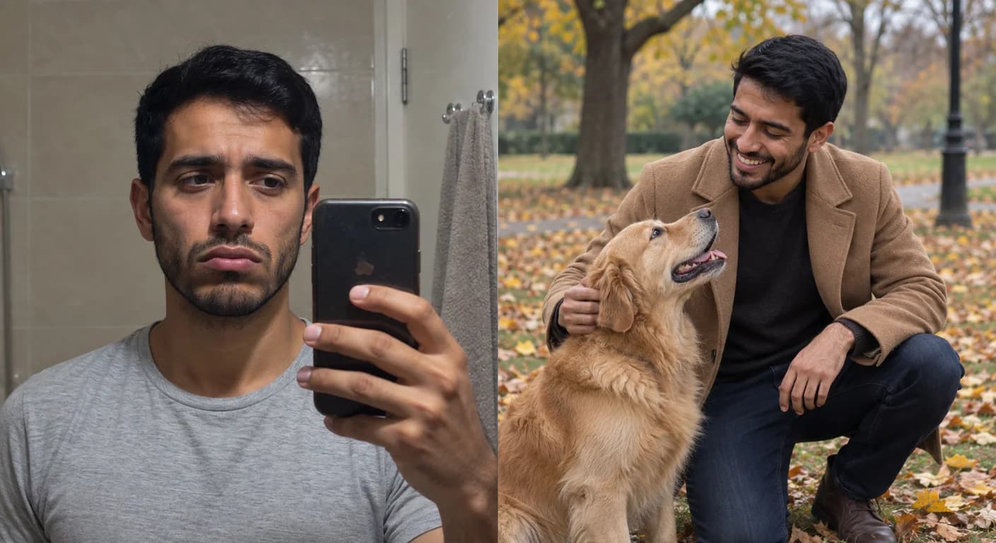 Illustration IA : selfie du quotidien et nouvelle pose dans une scène photo